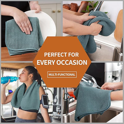Microfiber Waffle Hand Towels, 4 Pieces, Fast Drying, Lint Free 430 GSM