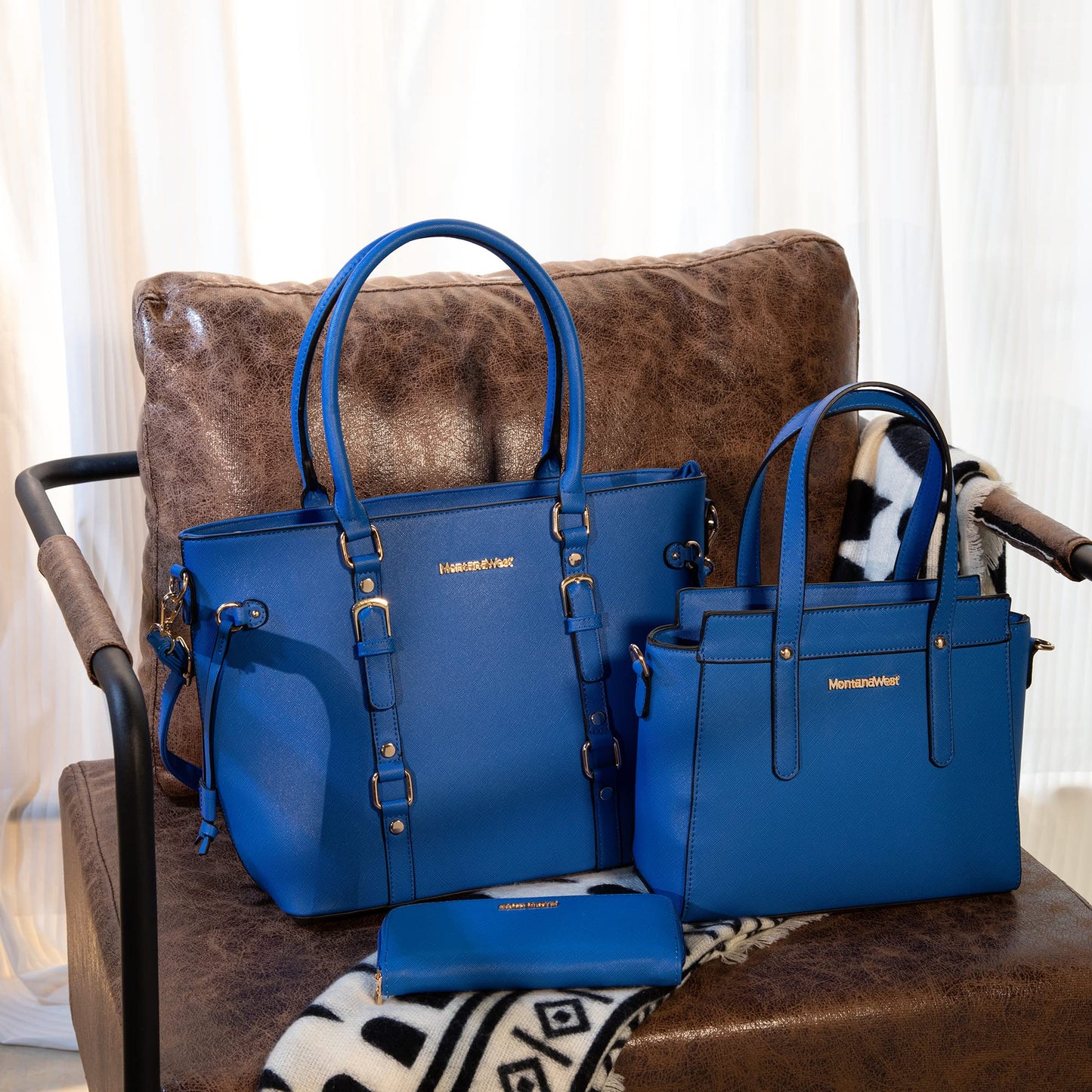 Montana West 3PCS Purses for Women Tote Bag and Wallet Set Shoulder Satchel Crossbody Bags Leather Handbag for Gift Travel Casual Work MWC3-C032WBL