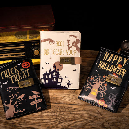 CAGIE Journal with Lock for Women Men, A5 Locked Journal with Pumpkin Pen Set, Halloween Notebook with Combination Lock 192 Pages Diary with Lock, 5.7x 8.3 Inches, Trick or Treat Black