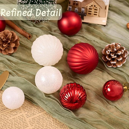 50ct Christmas Balls Ornaments for Xmas Tree, Red and White Shatterproof Christmas Tree Decorations Hanging Ball for Holiday Party Decor(1.57"-2.36")