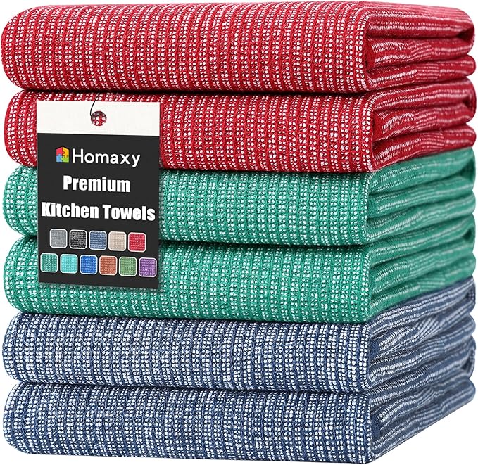 Homaxy Premium Kitchen Towels, Large Cotton Kitchen Hand Towels, Flat and Terry