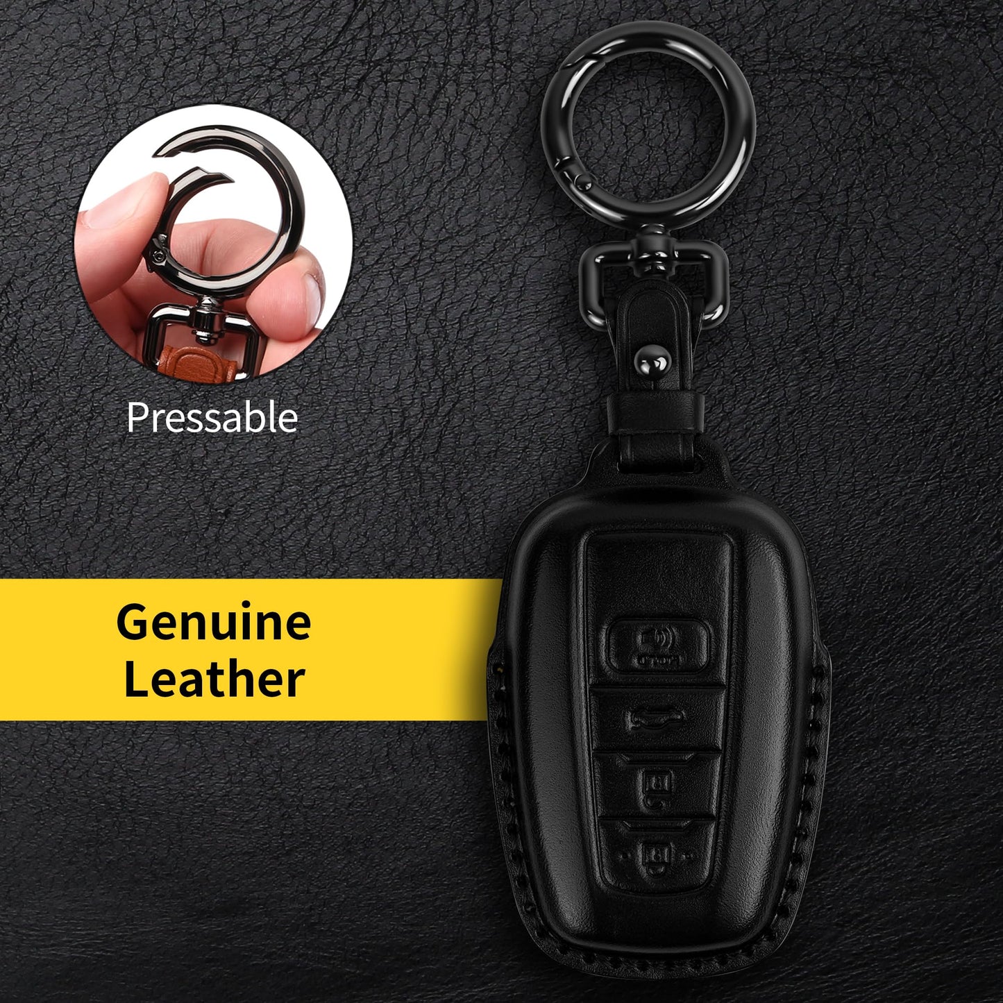 Tukellen for Toyota Key Fob Cover Genuine Leather With Keychain,Leather Key Case Protector Compatible with 2019-2025 Rav4 2020-2022 Highlander Corolla Prius 2018-2024 Camry Avalon C-HR GT86-Black