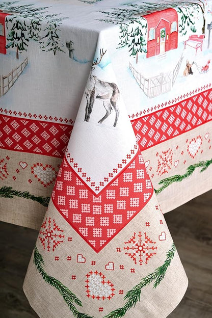 Maison d' Hermine Table Cloth Rectangle Table 100% Cotton 70 x 108 Inches Fall Tablecloth Reusable Everyday Use for Thanksgiving Christmas Decorations Dining Farmhouse Party (Rural Christmas)