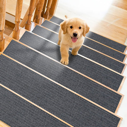 Art3d Stair Treads for Wooden Steps 15Pcs, 8" X 30" X 0.3" Non Slip Stair Runner Rugs with Reusable Adhesive for Elders Kids and Dogs, Machine Washable Peel and Stick Stair Treads Carpet, Black