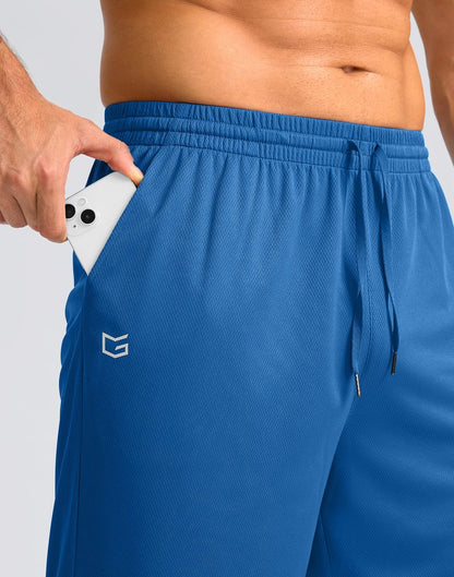 G Gradual Men's Athletic Shorts with Pockets 9" / 11" Long Basketball Shorts Lightweight Quick Dry Gym Workout Shorts for Men(Blue,XL)