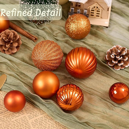 Christmas Tree Decorations Ornament Set for Fall Halloween, 50ct Orange Shatterproof Christmas Ball Ornaments Hanging Xmas Holiday Party Decor(1.57"-2.36")