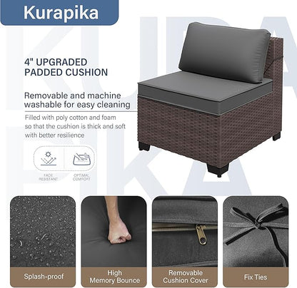 Kurapika 8 Pieces Patio Furniture Set, Rattan Wicker Outdoor Conversation Sets w/43in Propane Fire Pit Table and 4 Inch Cushion(Grey)