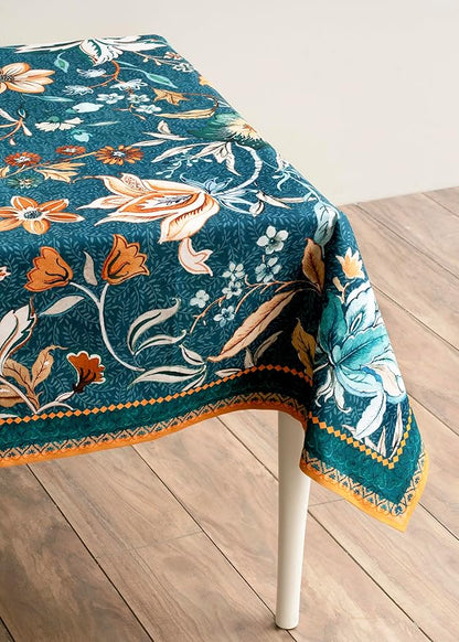 Maison d' Hermine Table Cloth Rectangle Table 100% Cotton 60 x 90 Inches Fall Tablecloth Reusable Everyday Use for Thanksgiving Christmas Decorations Dining Farmhouse Party (Luxury Loft - Dark Teal)