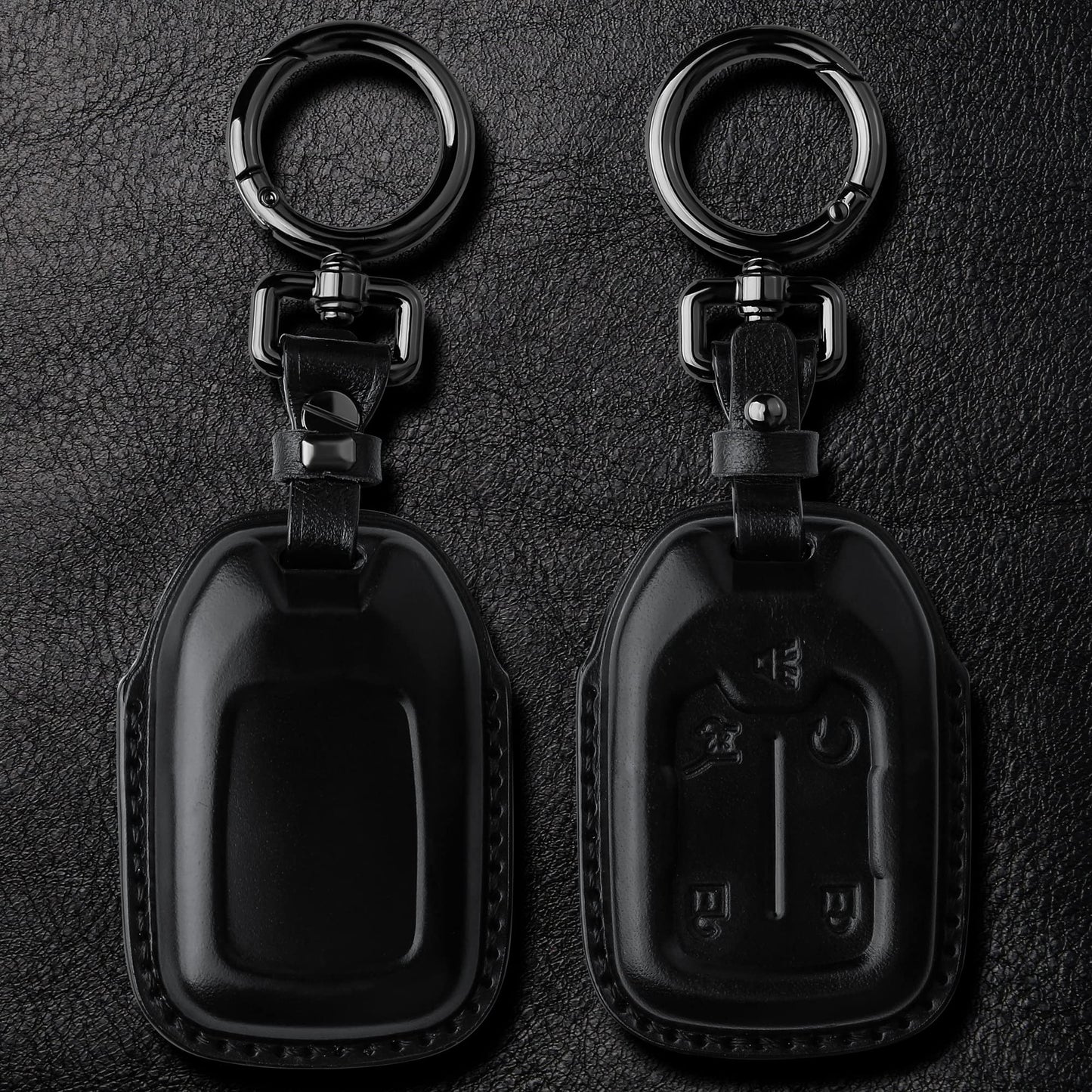 Tukellen Compatible with Chevrolet Leather Key Fob Cover with Keychain,fit 2019 2020 2021 Silverado GMC Sierra Smart Remote Key Shell, Genuine Leather for Chevy Key case(5 Buttons)-Black
