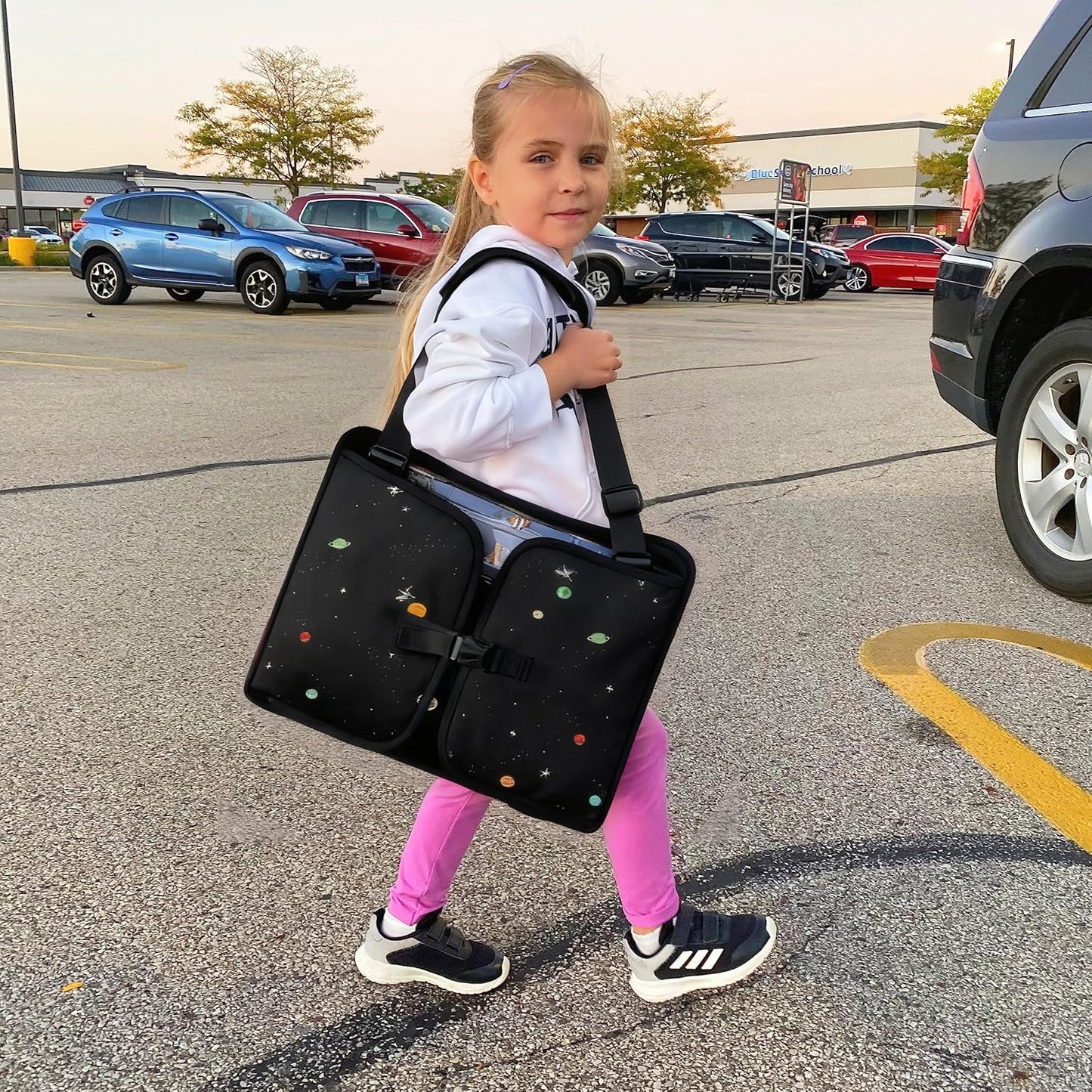 MENZOKE Kids Travel Tray, Road Trip Activities for Kids with Dry Erase Board & Cooler Cup Holder, Toddler Car Activities with No-Drop iPad Holder Stand, Roadtrip Essentials for Toddlers, Black