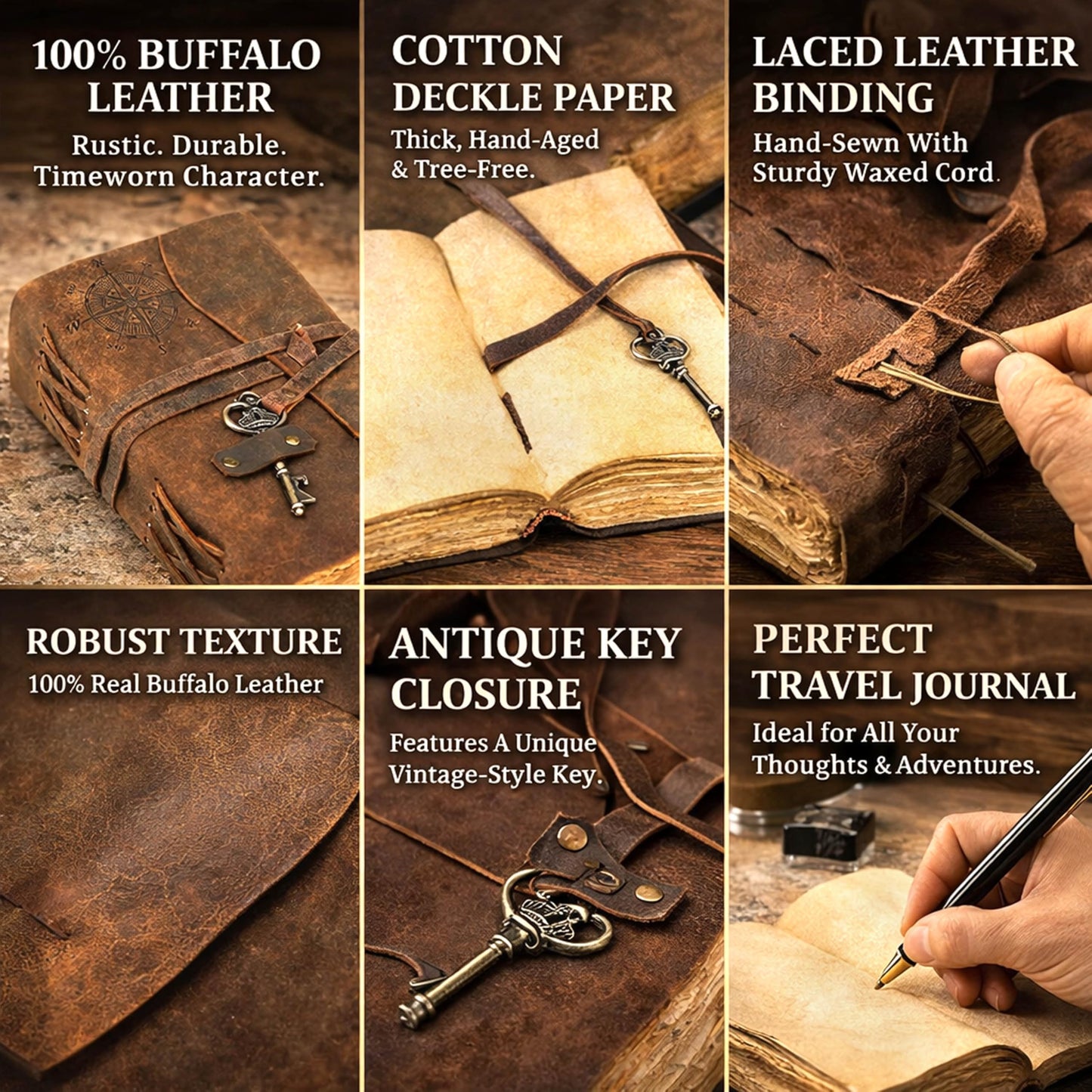 cuero Compass Vintage Leather Journal Antique Handmade Bound Journal with Deckle Edge Paper Diary Leather Sketchbook Drawing Journal Notebook Great Gift Men & Women (6X8 Inch)
