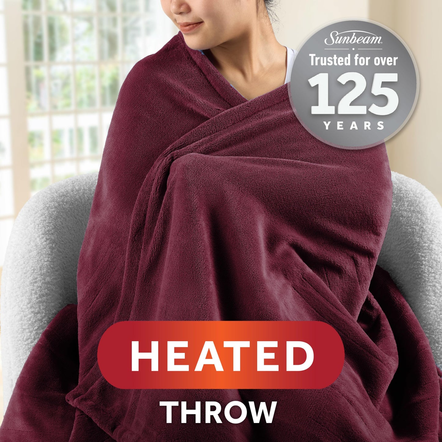 Sunbeam Electric Throw Royal Mink Sherpa Heated Blanket, 4 Heat Settings, 4-Hour Auto Shut-Off, Fast Heating, Luxurious and Ultra Comfy, Night Fog Color, 50" x 60"