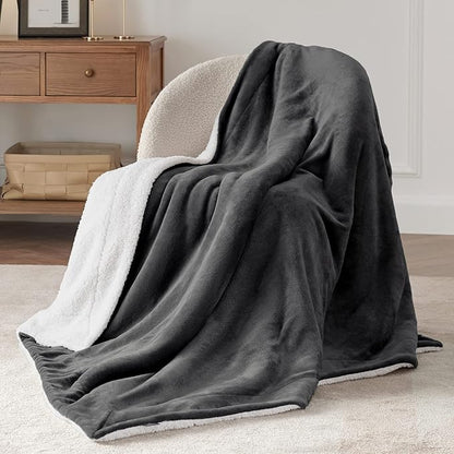 Bedsure GentleSoft Sherpa Fleece Throw Blanket for Couch - Thick and Warm Throw for Men, Soft Fuzzy Plush Car Blanket for Winter, Charcoal, 50x60 Inches