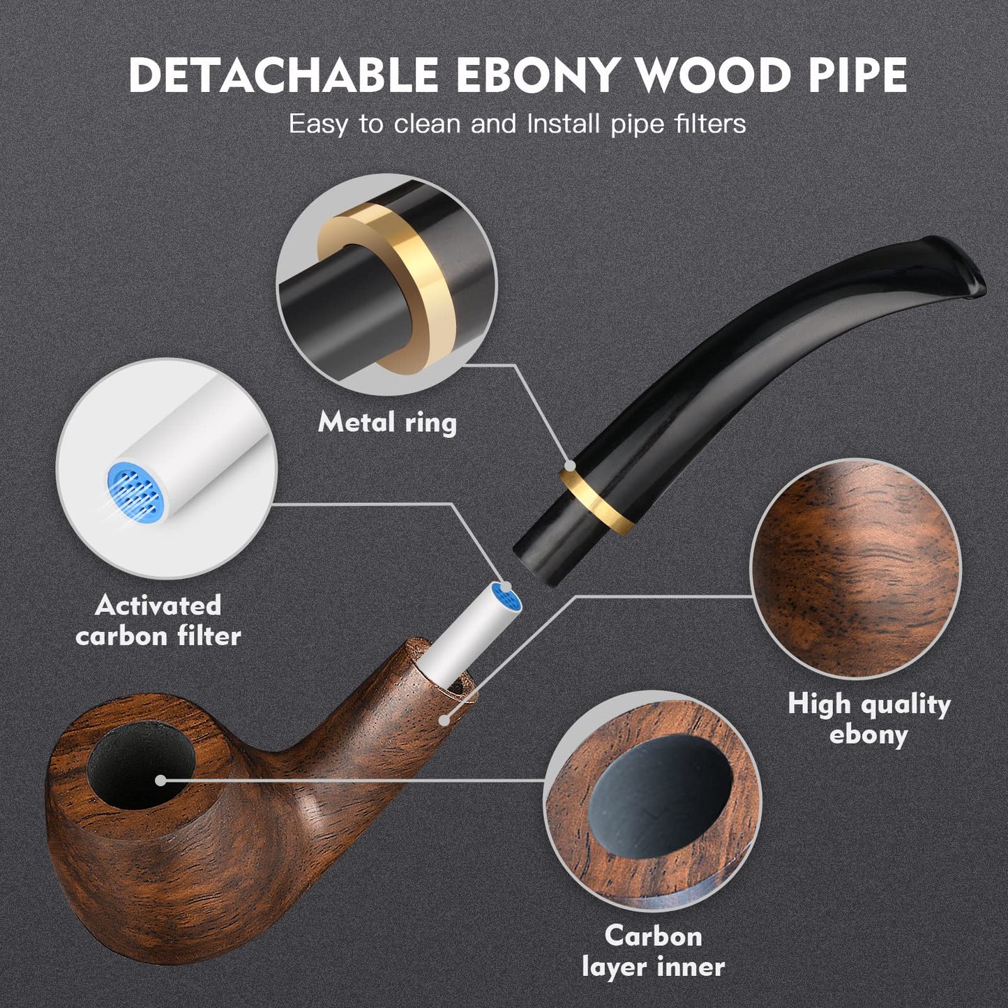 Scotte Tobacco Smoking Pipe,Leather Tobacco Pipe Pouch Pear Wood Pipe Accessories (Scraper/Stand/Filter Element/Filter Ball/Small Bag/Box) (black 2)