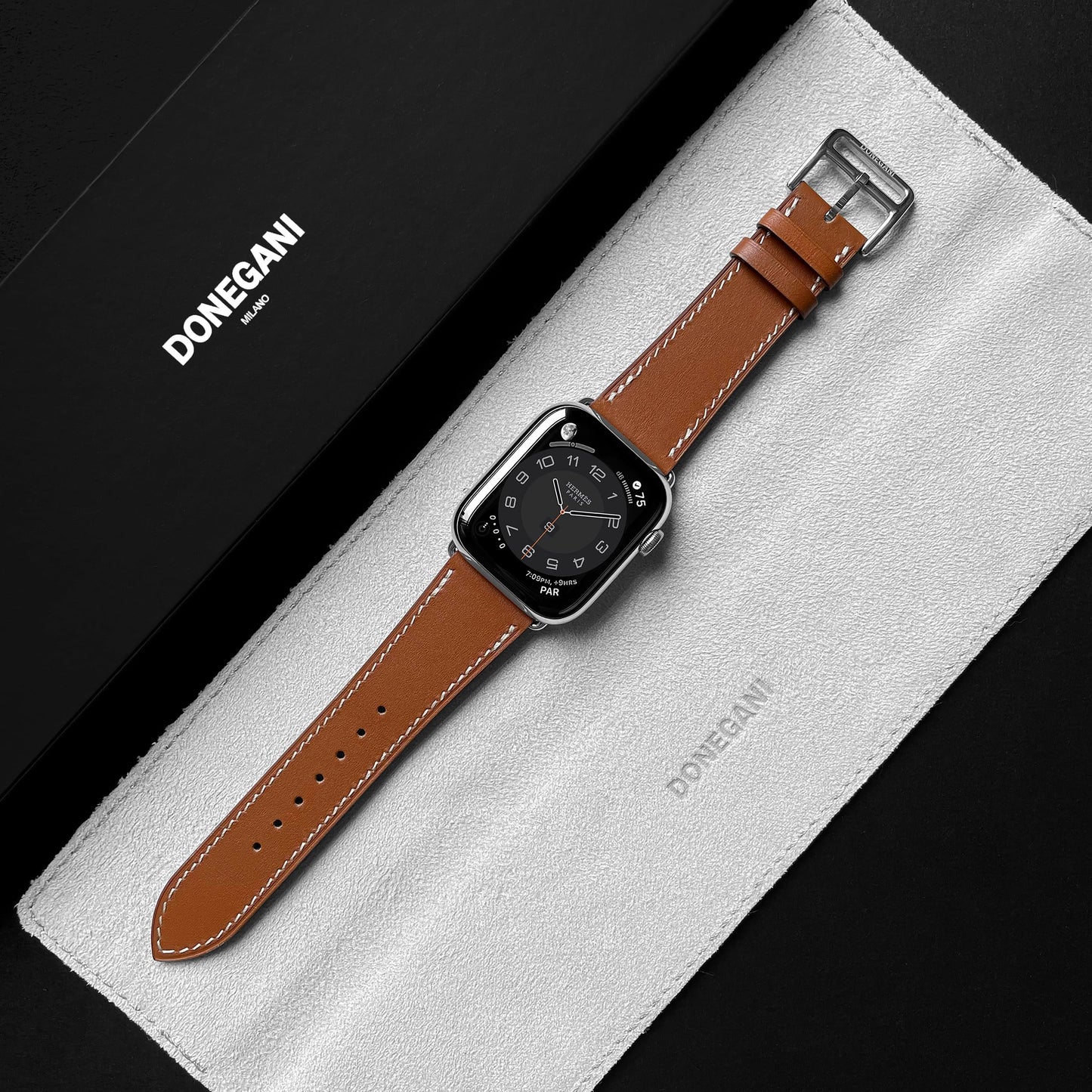 DONEGANI LB1 Leather Band for Apple Watch Bands Women Men Se Ultra 2 40mm 44mm 46mm 42mm 45mm 41mm 38mm 49mm Series 11 10 9 8 7 6 5 4 3 iWatch Strap Silicone Brown