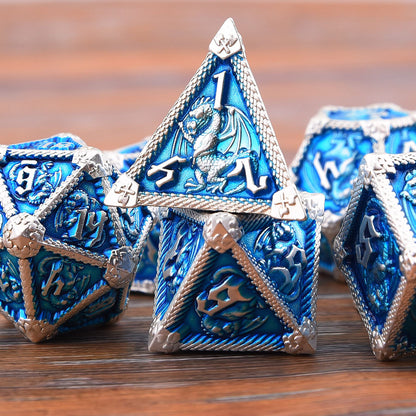 AUSTOR 7-Die Metal DND Dice Set Dungeons and Dragons Polyhedral Roll Playing Dice with Box D20 D12 D10 D% D8 D6 D4 for Pathfinder MTG RPG Board Games