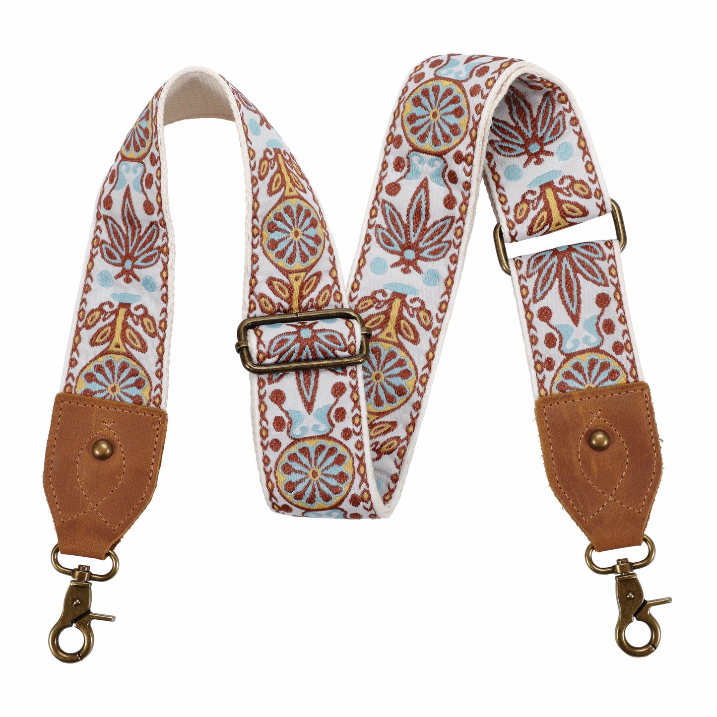 Nefelibata Purse Strap, 2" Crazy Horse Leather End Shoulder Strap Adjustable Replacement,Retro Jacquard Embroidery Multi-pattern Crossbody Bag Straps for Handbag,Crossbody Bags(White woven)