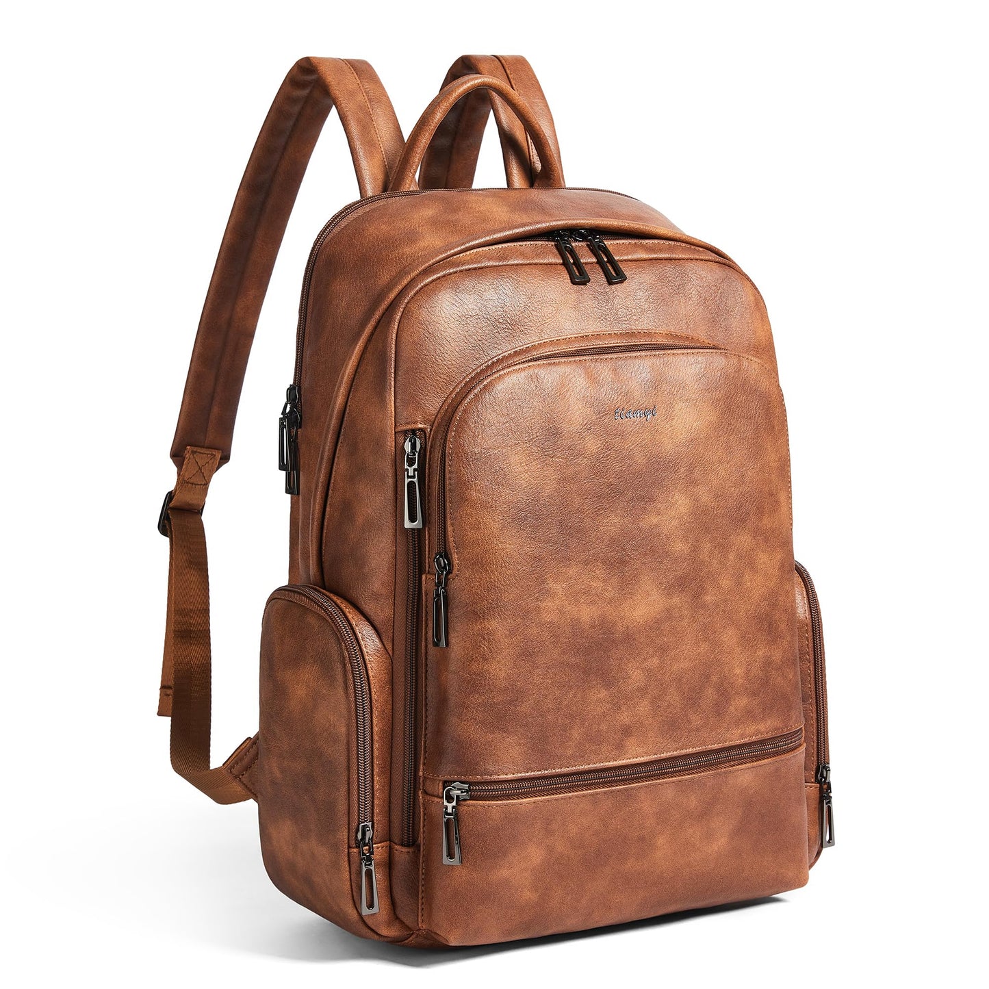 tiamyi Leather Backpack for Women Men, Fits 16.0 Inch Laptop, Soft Vegan Leather Backpack for Travel and Daily Use, Brown