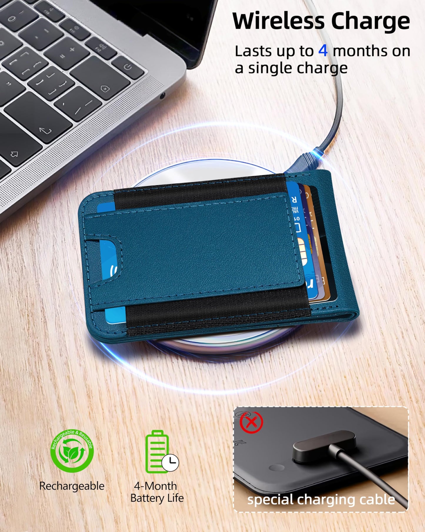 ExtreLife MagSafe Wallet, Work with Apple Find My, Magnetic Phone Wallet Stand for iPhone 17/16/15/14/13/12 Series, 8 Card Holder, RFID Blocking, Rechargeable, Blue