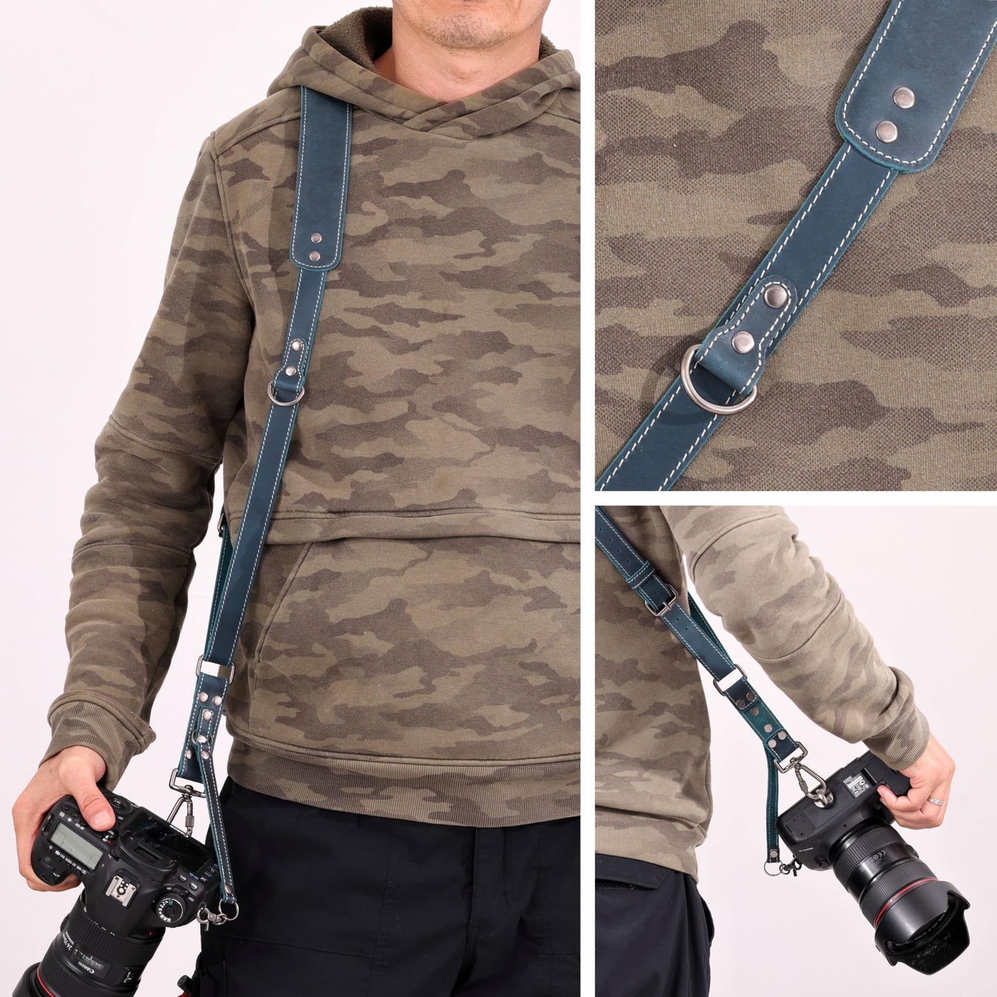 Padwa Lifestyle Green Single Camera Harness Strap for One Camera - Professional Single Full Grain Leather Camera Harness with Thick Padded,Quick Release Gear DSLR Camera Straps for Photographers