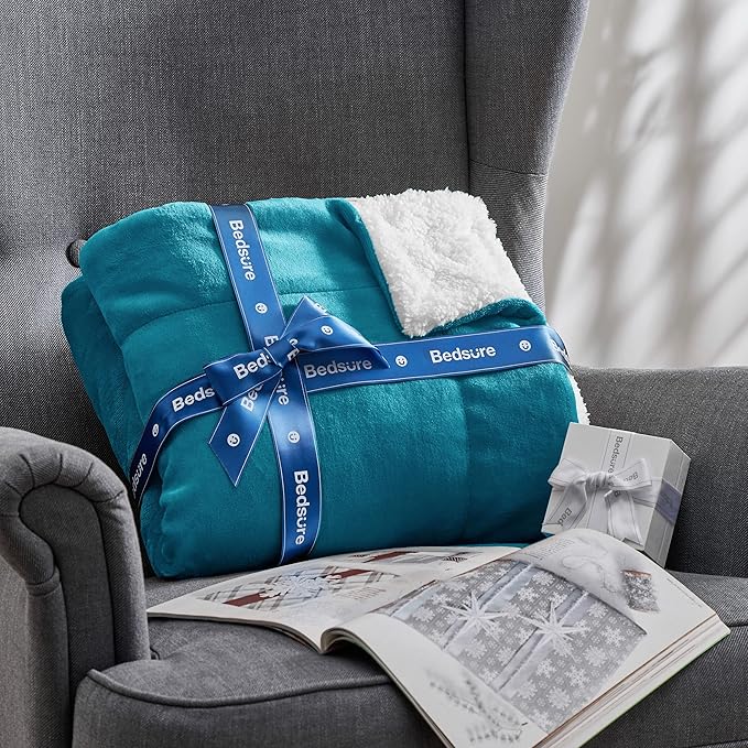 Bedsure GentleSoft Sherpa Fleece Throw Blanket for Couch - Thick and Warm, Soft Fuzzy Plush Throw Blanket for Winter, Teal, 50x60 Inches