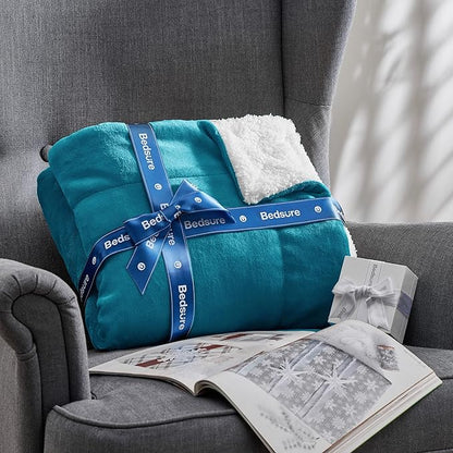 Bedsure GentleSoft Sherpa Fleece Throw Blanket for Couch - Thick and Warm, Soft Fuzzy Plush Throw Blanket for Winter, Teal, 50x60 Inches