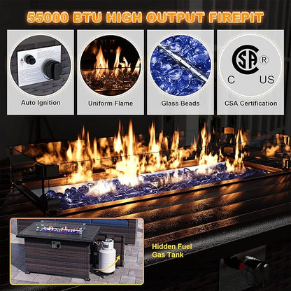 Kurapika 13 Pieces Patio Furniture Set, Rattan Wicker Outdoor Conversation Sets w/43in Propane Fire Pit Table(Blue)