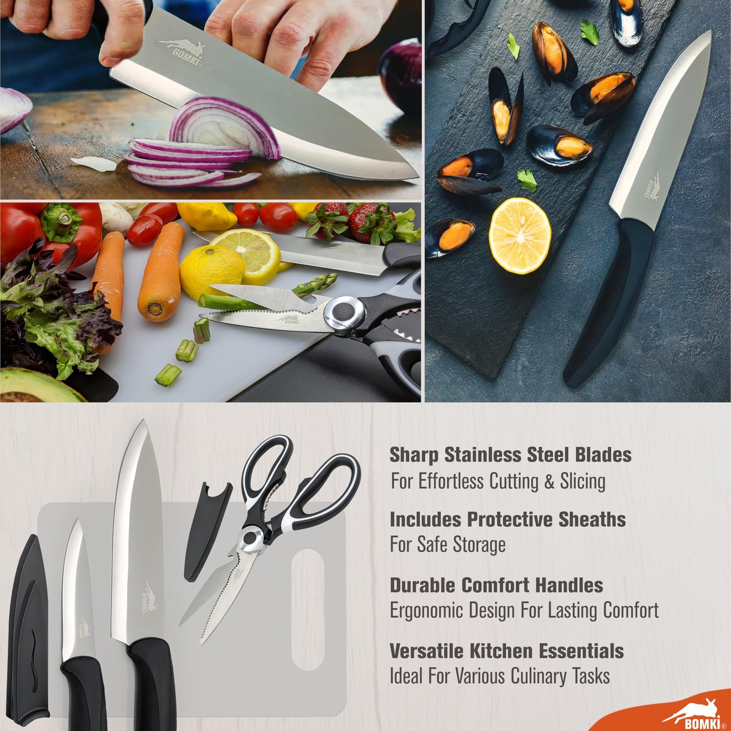 BOMKI Grilling & Camping Cooking Utensils - BBQ & Camping Kitchen Set - Cookware Accessories - Black Pro