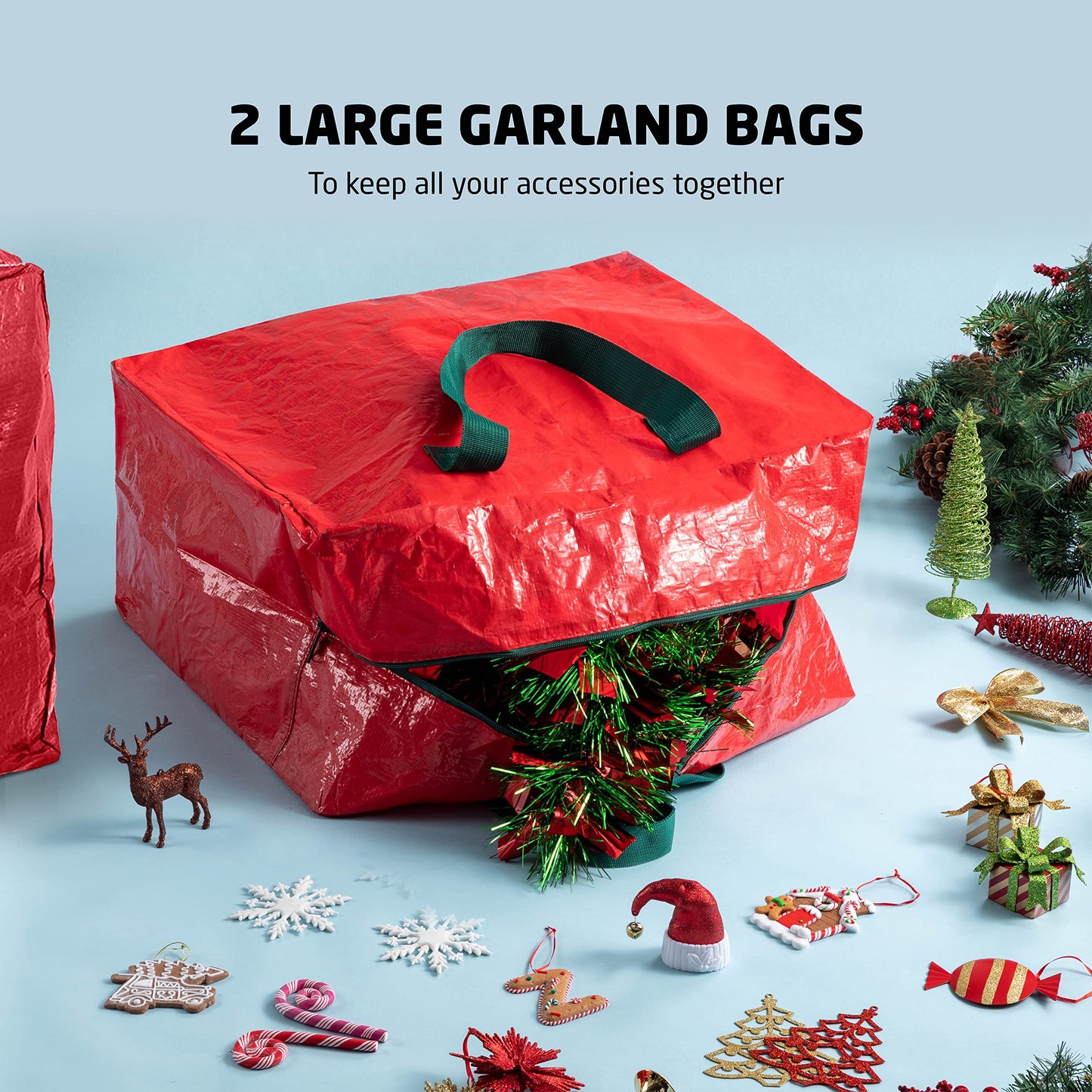 ZOBER Christmas Tree Storage Bag - With 2 Ornaments Accessories/Garland Bags - Fits 7.5 Ft Trees - Plastic, Waterproof Christmas Tree Bag For Storage Box For Xmas - Strong, Durable Handles - Red