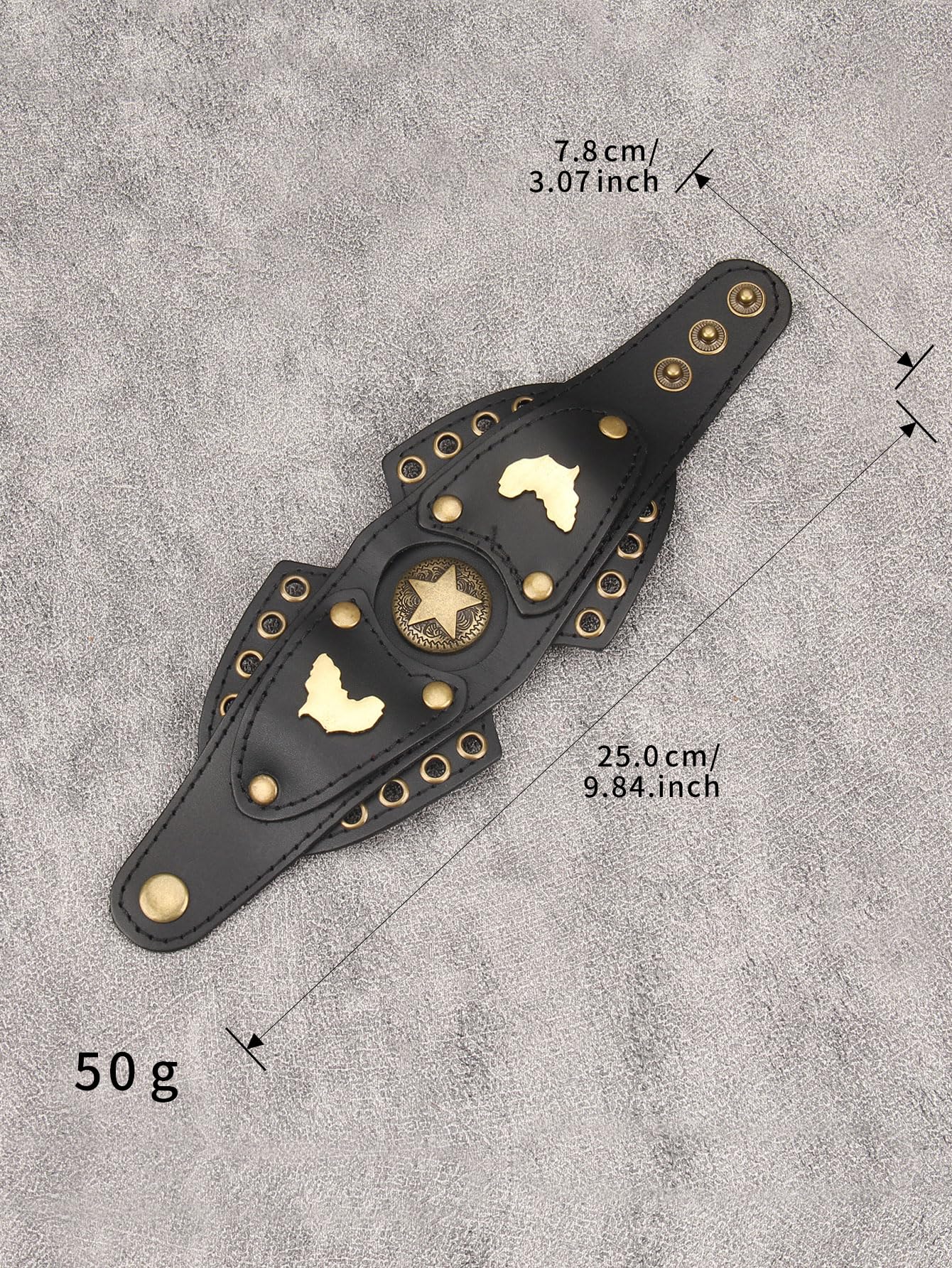 GelConnie Womens Black Leather Cuff Bracelet Wide Leather Biker Cuff Bracelet for Men Star Studded Punk Rock Wristband Gothic Bracelets