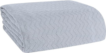 BELIZZI HOME 100% Cotton Bed Blanket, Breathable Thermal Blanket Twin Size, Soft Chevron 60''x90'', Perfect for Layering Any All Season, Light Grey