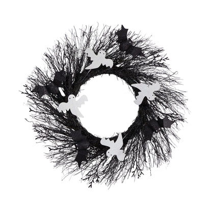 Nearly Natural 22in. Halloween Ghost and Bats Twig Wreath