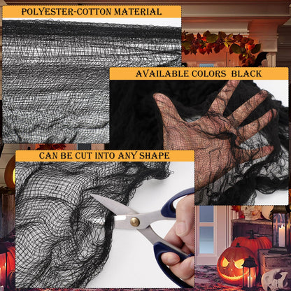 ZYP 410 x 80 Halloween Creepy Cloth Black Spooky Fabric Gauze Spooky Giant Cheese Cloth for Halloween Party Supplies Decorations