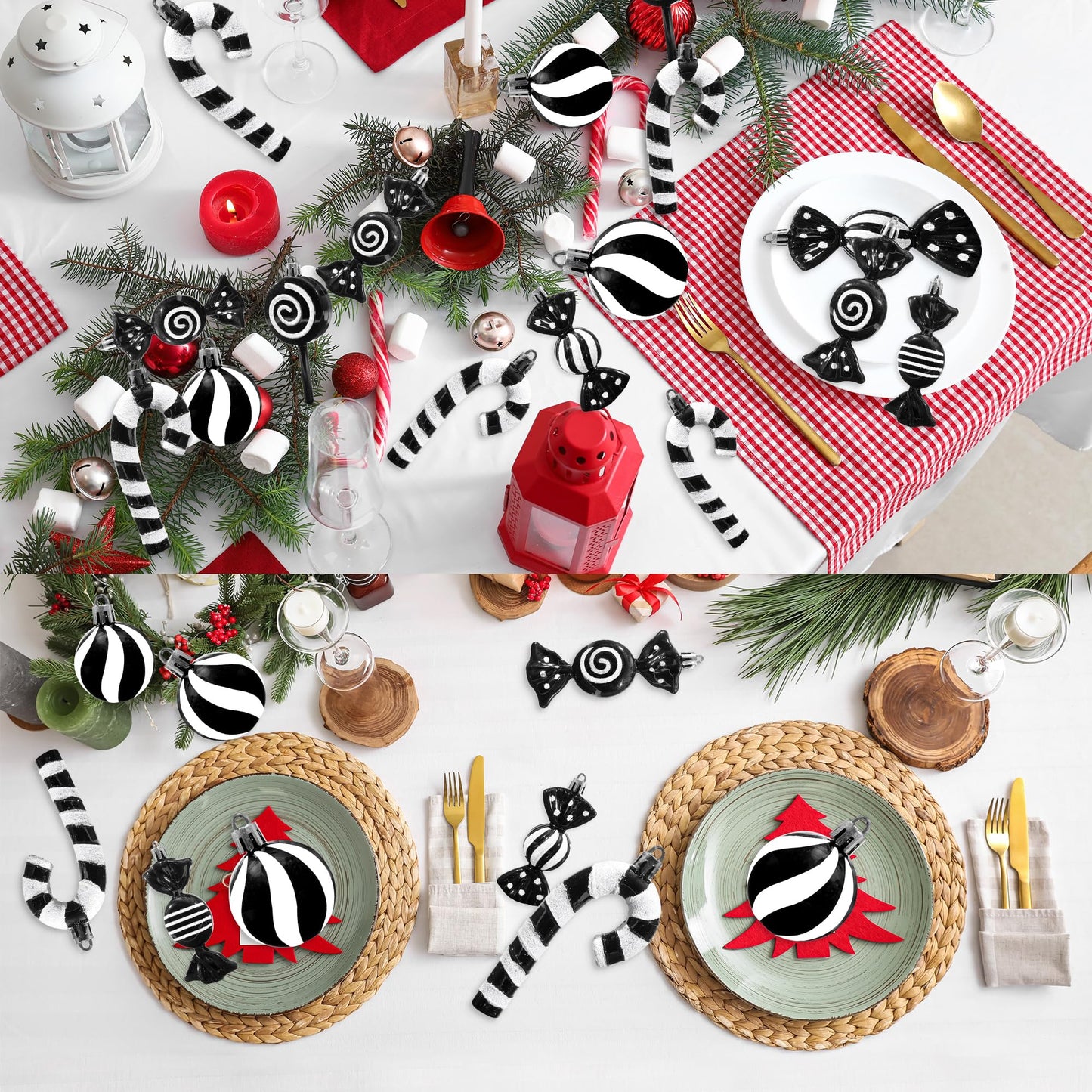 Christmas Candy Cane Lollipop Ornaments for Christmas Tree 30Pcs Xmas Plastic Peppermint Christmas Tree Hanging Ball Pendants for Xmas Party Indoor New Year Holiday Home Decorations (Black)