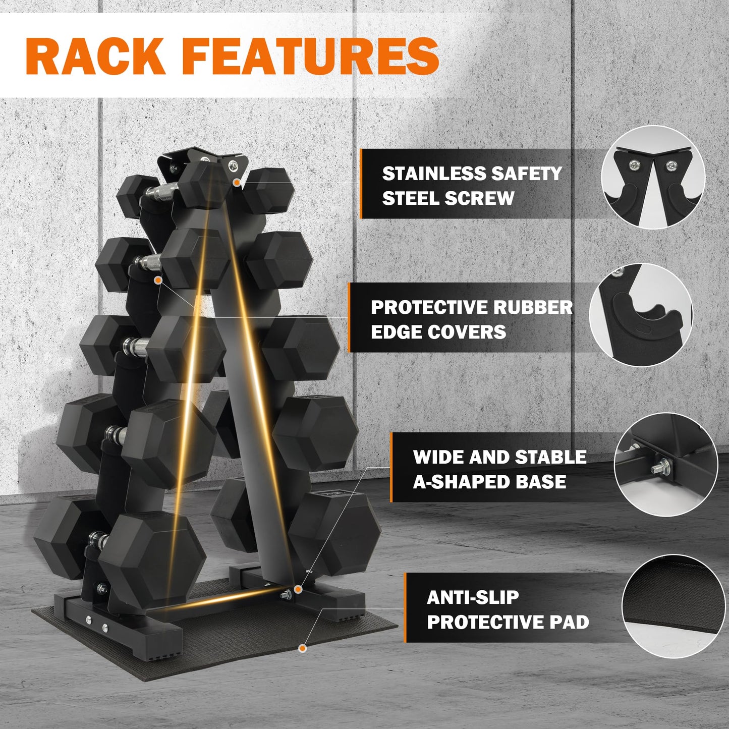 Fitvids Fitvids Rubber Coated Hex Dumbbell Weight Set and Storage Rack, 100LBS, 150LBS or 200LBS Set, 5-20 lbs, 5-25 lbs, 10-30 lbs Pairs