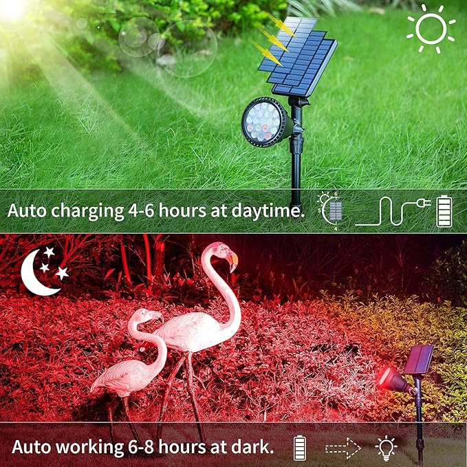JSOT 2 Pack Halloween Color Solar Spot Light for Yard, RGB Solar Light Outdoor Waterproof Color Changing Spotlight Landscape Uplighting with 9 Lighting Options Decor for Backyard Walkway Tree Lawn