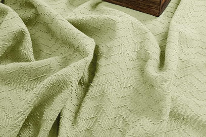 BELIZZI HOME 100% Cotton Bed Blanket, Breathable Thermal Blanket King Size, Soft Chevron 90inchx102inch, Perfect for Layering Any All Season, Sage Green, (90inchx102inch)