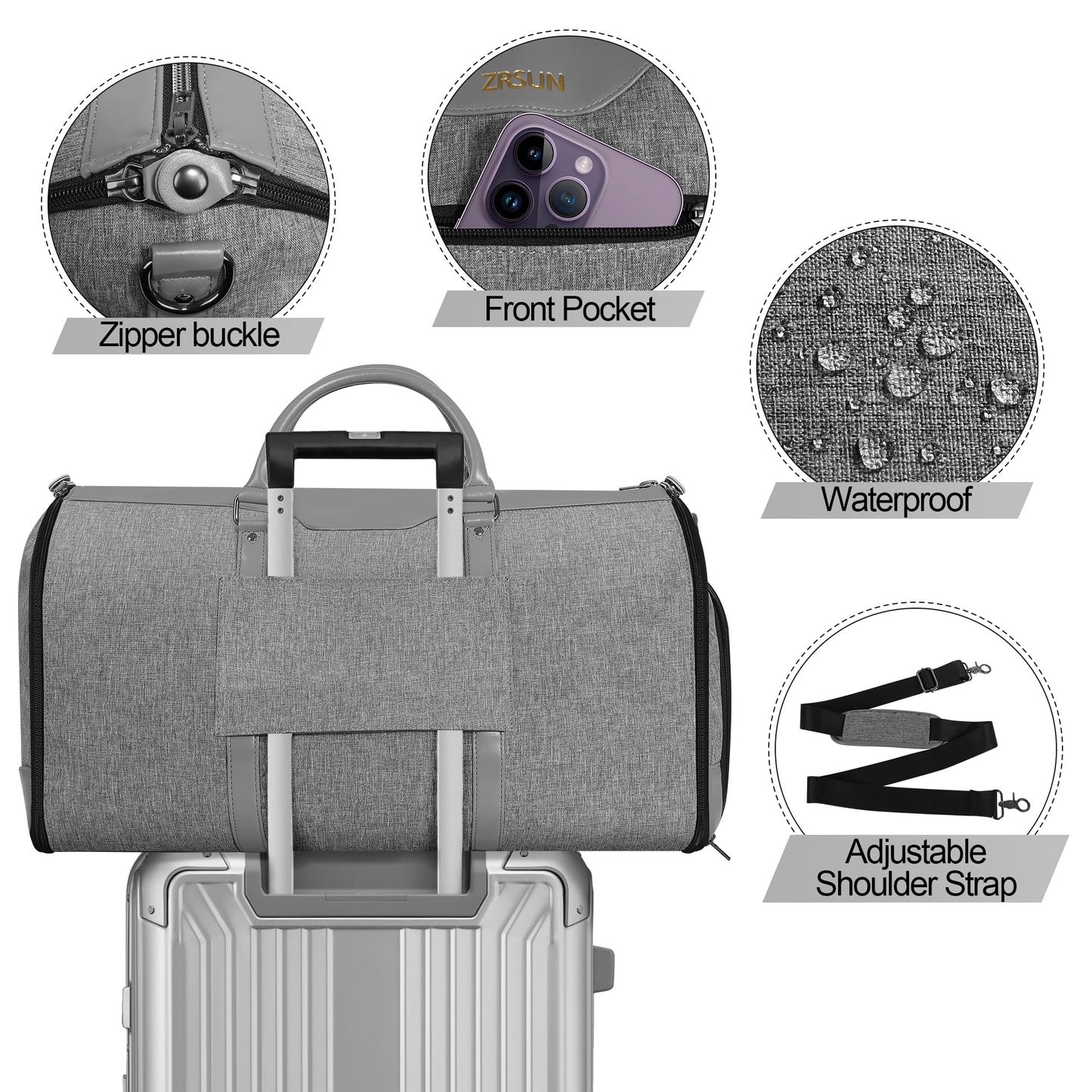 Garment Bag for Travel, Convertible Carry-On Duffel with Shoe Compartment, Waterproof & Wrinkle-Free Suit Carrier for Business Trips & Weekend Getaways, Foldable & Lightweight