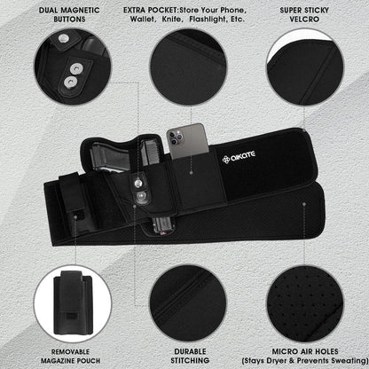 AIKATE Upgraded Belly Band Holster for Concealed Carry, Deep Concealment Gun Holster for Men, Waistband Holsters Fits for Glock 19, 17, M&P Shield 9MM Most Pistols (Fits Belly Up to 45", Left)