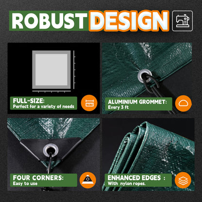 RAINDEWAY Green Tarp 8x10 Feet,Finished Size,5.5 Mil Thick,Multipurpose Waterproof Poly Tarps Cover with Metal Grommets and Reinforced Edges