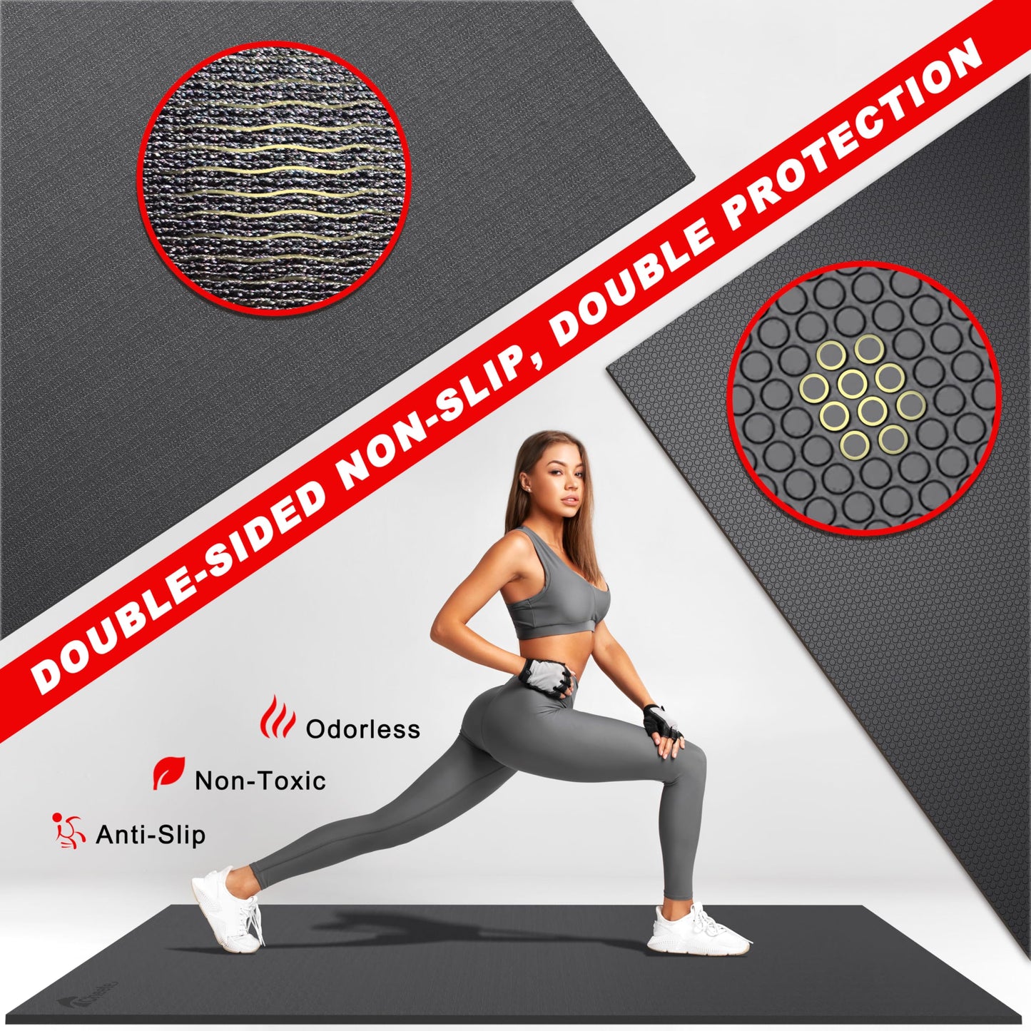 Cheete Extra Large Exercise Mat 6'x4'/7'x5'/6'x8'/6'x9'/6'x10'/6'x12'（7mm）, Gym Flooring for Home Gym,Thick Exercise Mats for Home Workout,Non-Slip,Extra Durable,High-Density Gym Mats for Jump Rope,Cardio