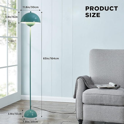 SUNLLOK Flower Pot Floor Lamp for Living Room, Metal Dome Lampshade Standing Floor Lamp with Foot Switch, Modern Reading Floor Light Fixture for Kitchen Island, Bedroom, Restaurant (Blue)