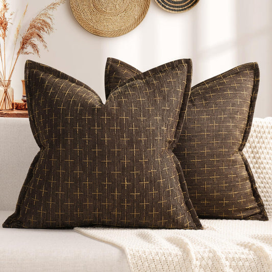 ZWJD Pillow Covers 24x24 Set of 2 Soft Polyester Textured Pillow Covers with Stylish Flange Edge Cozy Farmhouse Throw Pillows for Couch Bed Sofa Living Room