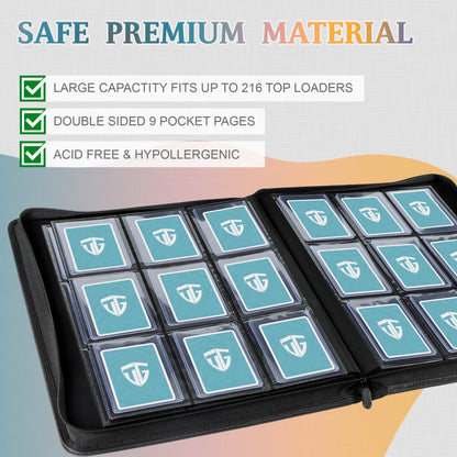 Toploader Binder,Holds 216 Toploaders,9 Pocket Top Loader Binder with Sleeves for 3"x4" Rigid Toploaders Hard Cases,Top loader Binders for TCG, MTG Card Binder, Trading Cards Binder (Dark Green)