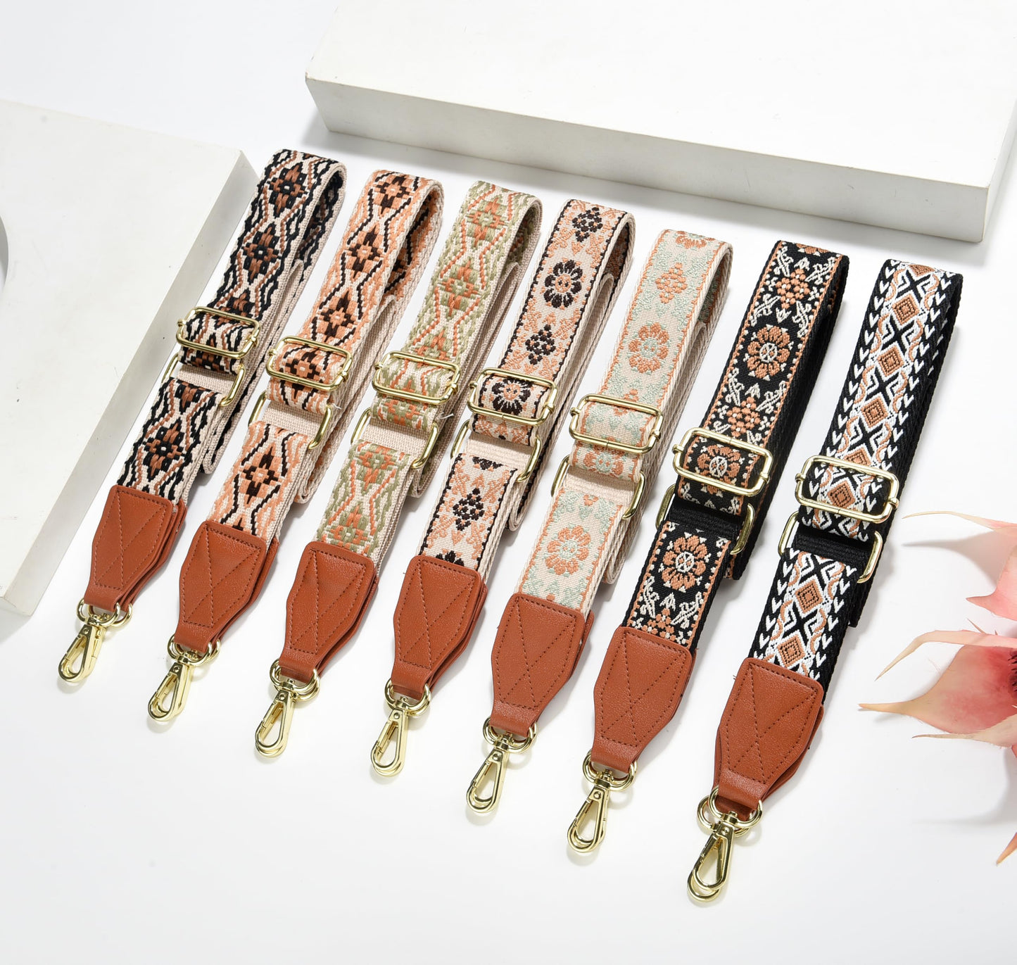 Purse Strap,1.5" Leather End Shoulder Strap Adjustable Replacement,Retro Multi-Pattern Crossbody Bag Straps