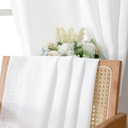 Tollpiz Linen Tier Curtain Rod Pocket Semi Sheer Half Kitchen Curtains Burlap Light Filtering Thick Linen Drape for Bathroom, 30 x 36 inches Long, White, Set of 2 Panels