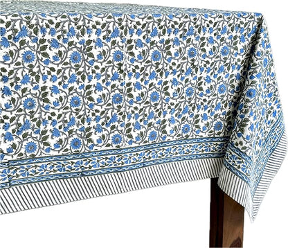 ATOSII Lake Como 100% Cotton Square Summer Tablecloth, Block Print Floral Linen Table Cloth for Kitchen Dining Table I Parties Weddings Outdoors I 60 X 60 Inches I 4 Seater I