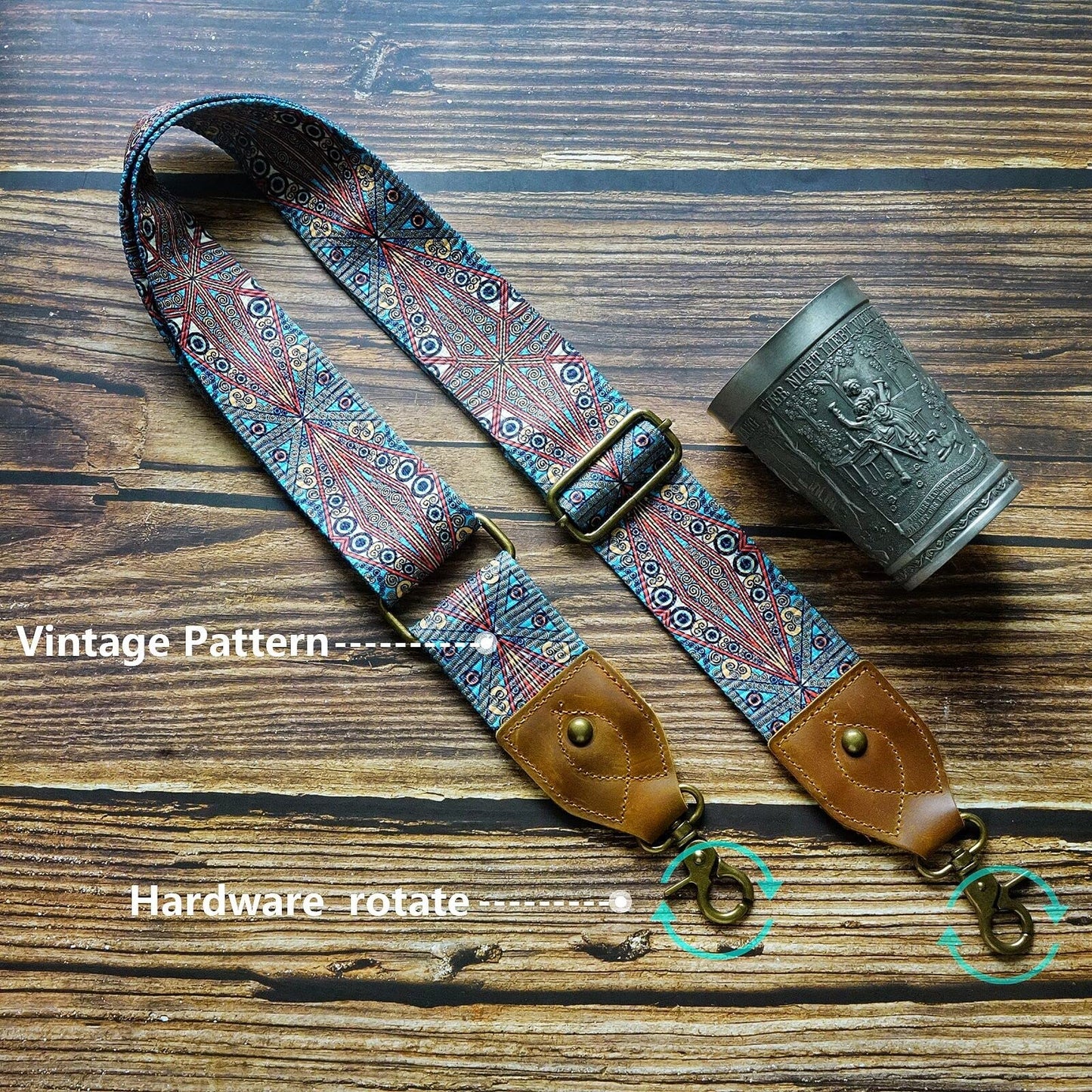 LaViePool Purse Strap Replacement Crossbody Guitar Straps for Handbags Shoulder Strap Adjustable Replacement for Bag Vintage Pattern with Cowhide Genuine Leather width 2 Inch
