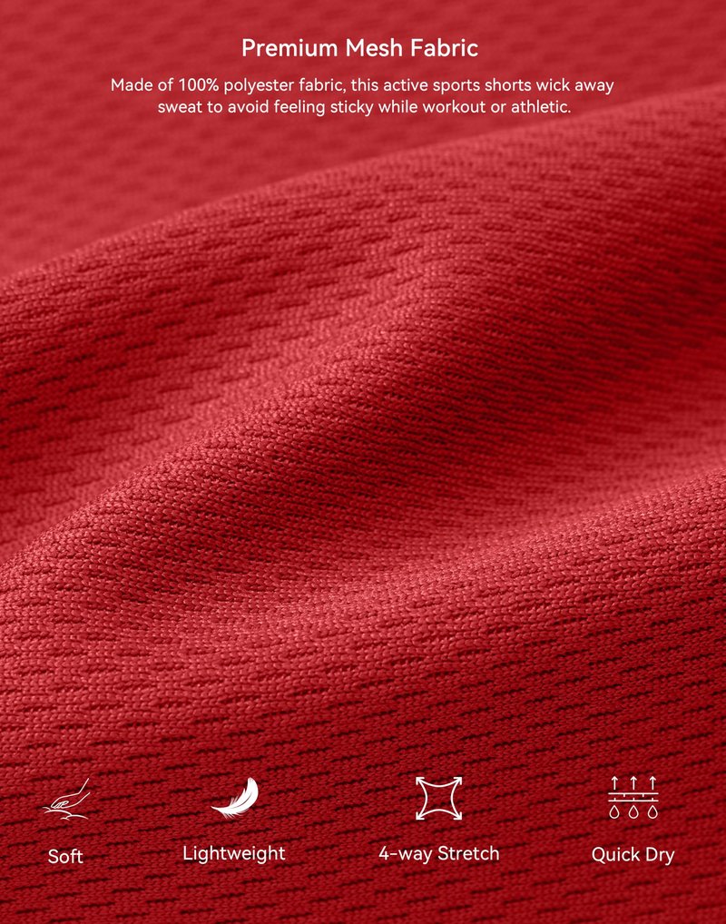 Men's Athletic Shorts with Pockets 9" / 11" Long Basketball Shorts Lightweight Quick Dry Gym Workout Shorts for Men(Red,M)