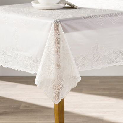 Violet Linen Vinyl Lace Betenburg Design Tablecloth Beige 60" by 104" Oblong/Rectangle
